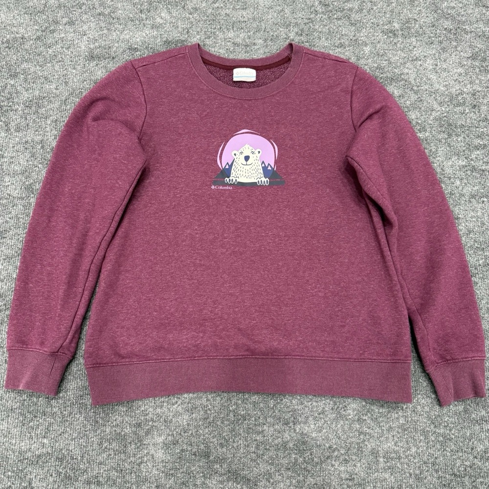 Columbia Women's Hart Mountain II Graphic Crew Sweatshirt Maroon Bear Size S/M
